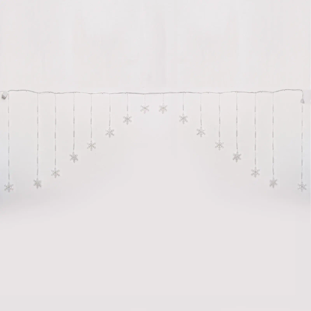 Гирлянда для дома БАХРОМА 2,5м*1/0,1м 136 ламп LED, с насадками Снежинка, 8 реж,IP-20, Теплый белый (возможность соединения)