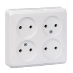 Schneider Electric ЭТЮД Белый Розетка 4-местная открытая установка без заземляющих контактов PA16-205B