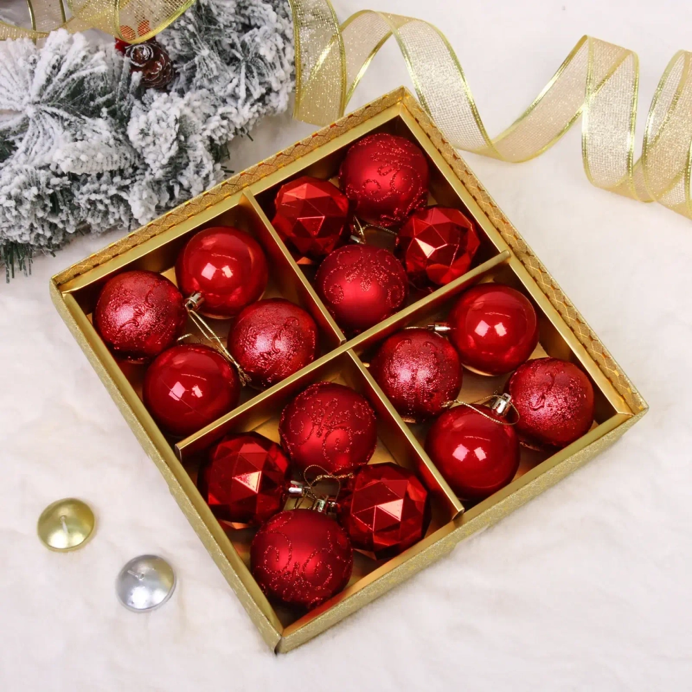 Новогодние шары «Зимняя вечеринка» 6 см (набор 16 шт), Красный