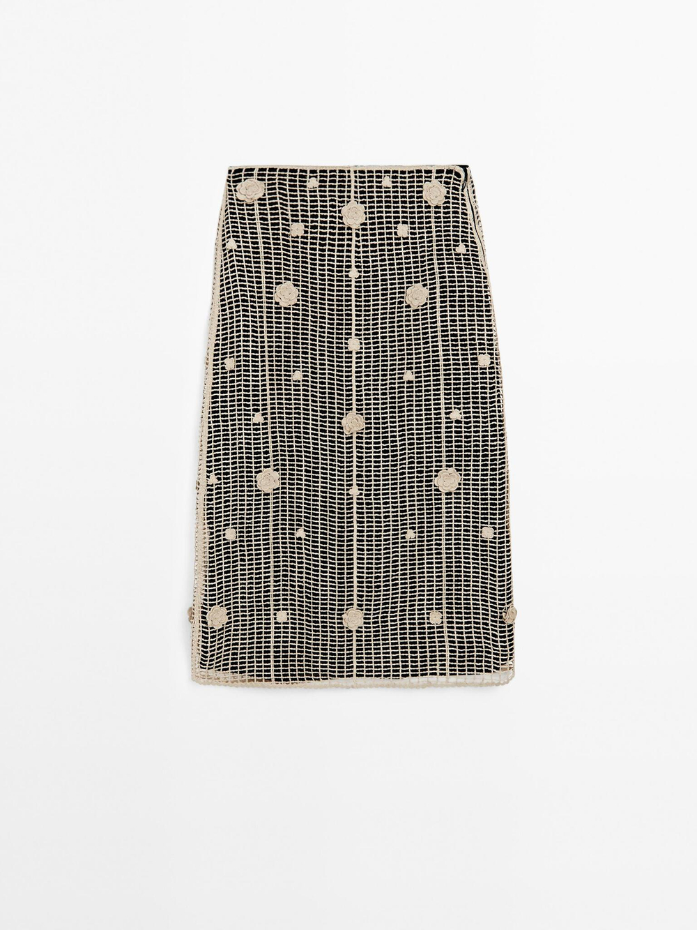 Massimo Dutti Юбка миди с цветочной вышивкой, кремовый