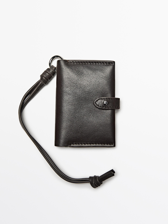 Massimo Dutti Визитница из кожи наппа в виде подвески, коричневый