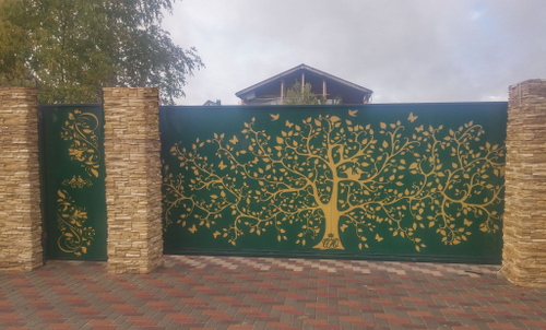 Откатные ворота с лазерной резкой от производителя под ключ.