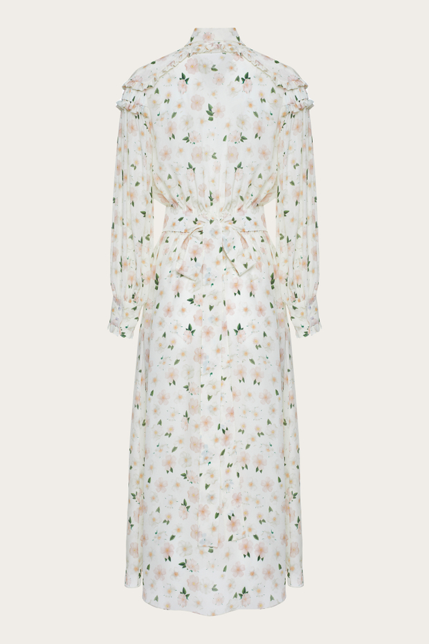 ПЛАТЬЕ-МИДИ ИЗ МОЛОЧНОГО ШЕЛКА С АВТОРСКИМ ПРИНТОМ