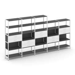 Shelf System Пятисекционный стеллаж пятиярусный с ящиками SN.STM-551 Антрацит/Белый/Металл Белый 393