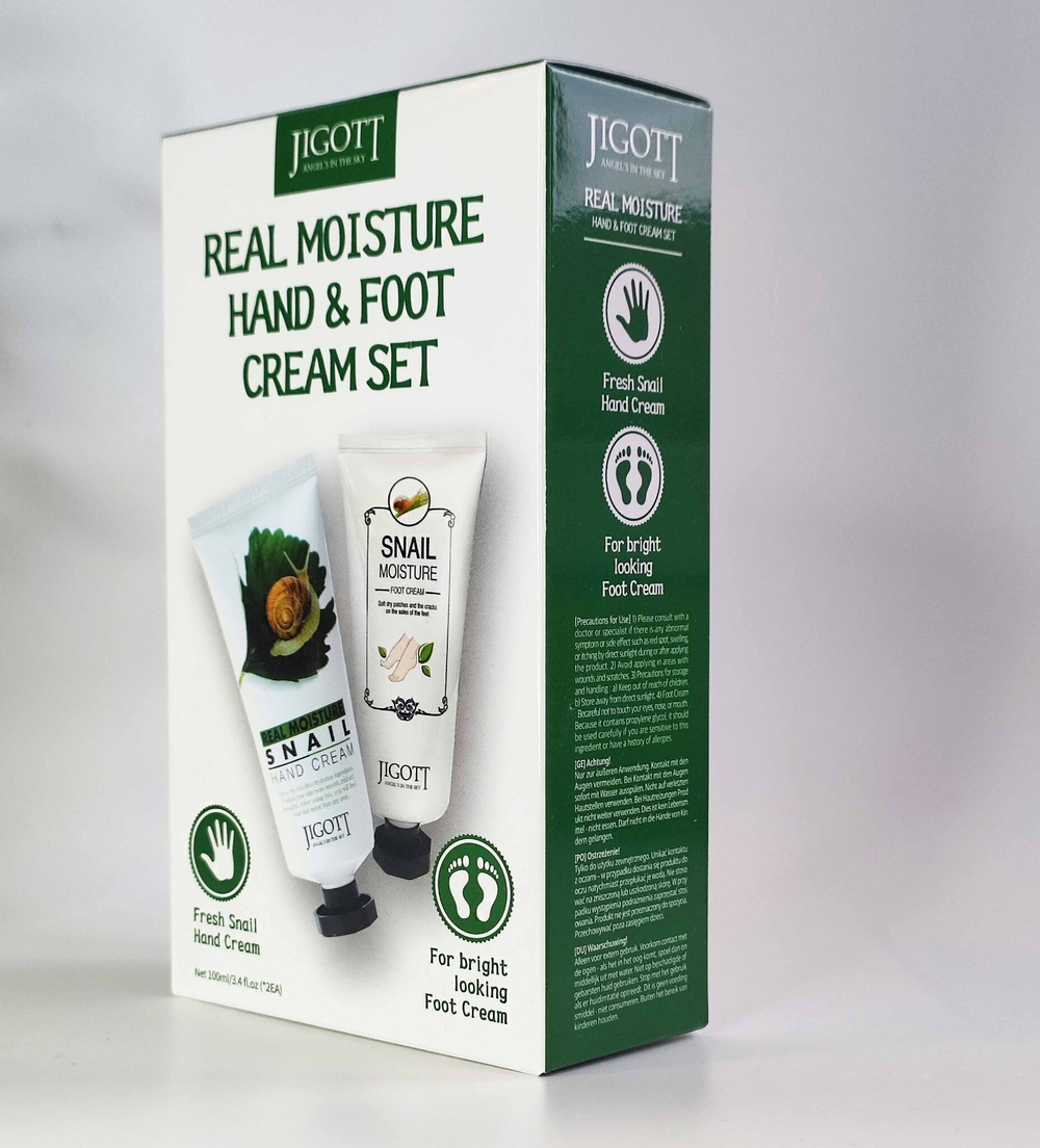 Набор кремов для рук и ног JIGOTT REAL MOISTUREHAND&FOOT CREAM с улиточным муцином, 100 мл + 100 мл.