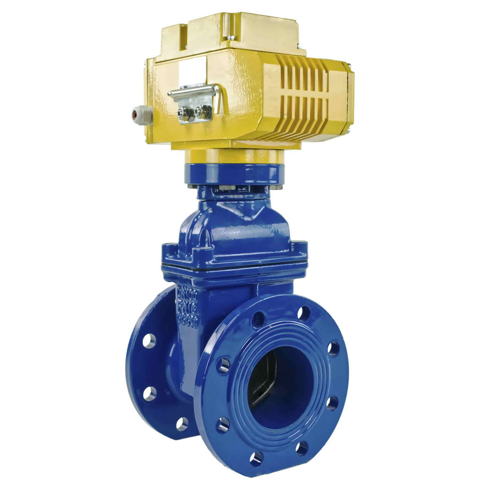 Wedge gate valve 30c939r blue Elephant-GGG50-EPDM-F4-BLUE PSI232 class 150 T≤230-248°F flange connection, with rubber lined wedge EPDM, electric actuator Elephant MT-380, 380V