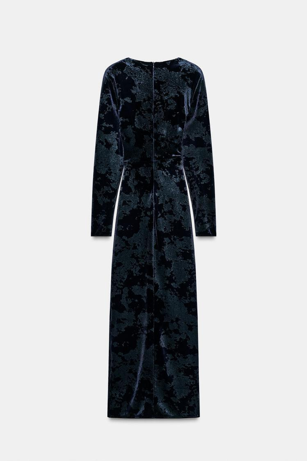 ZARA БАРХАТНОЕ ПЛАТЬЕ МИДИ С ФУРНИТУРОЙ, СИНИЙ