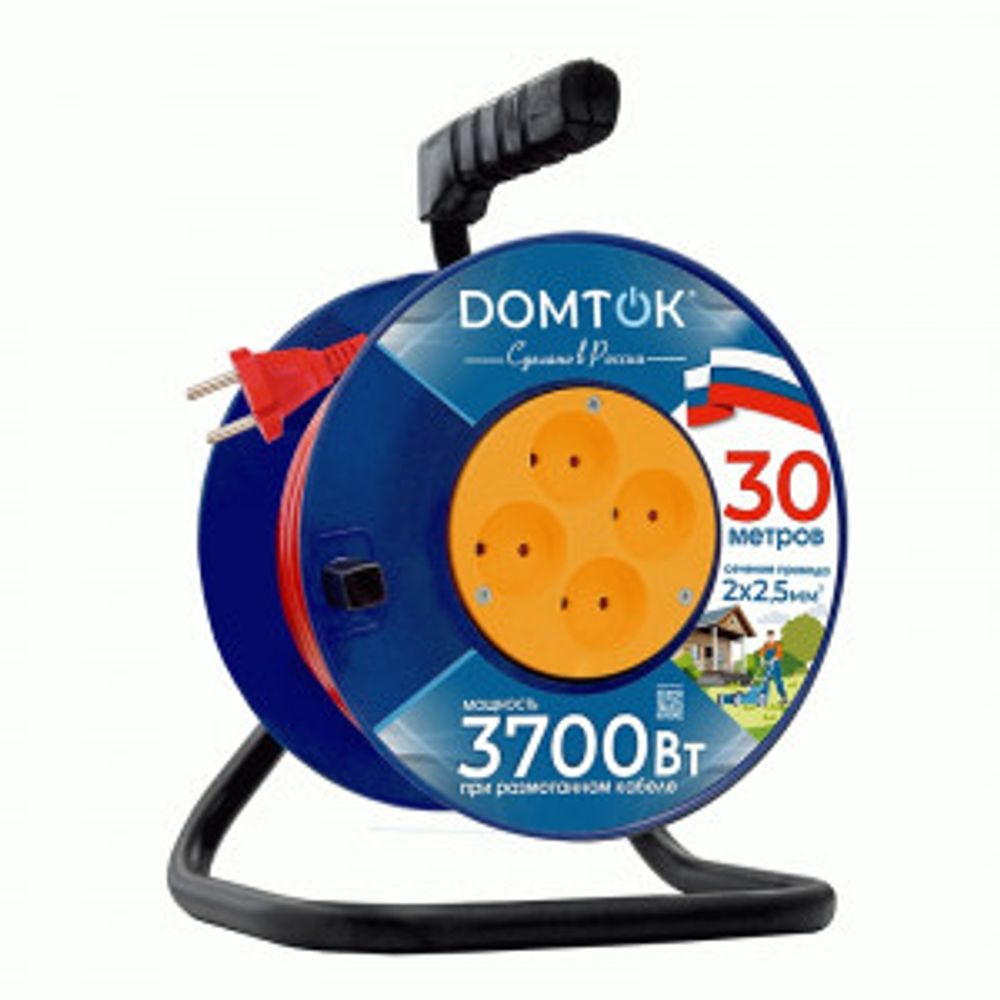 Силовой удлинитель на катушке ПВС 2х2.5 4роз. 30м 16А 3.7кВт