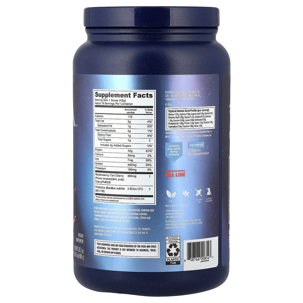 Vega, растительный протеин, протеин для результативности и восстановления, ягодный вкус, 801 г (1 фунт 12 унций)