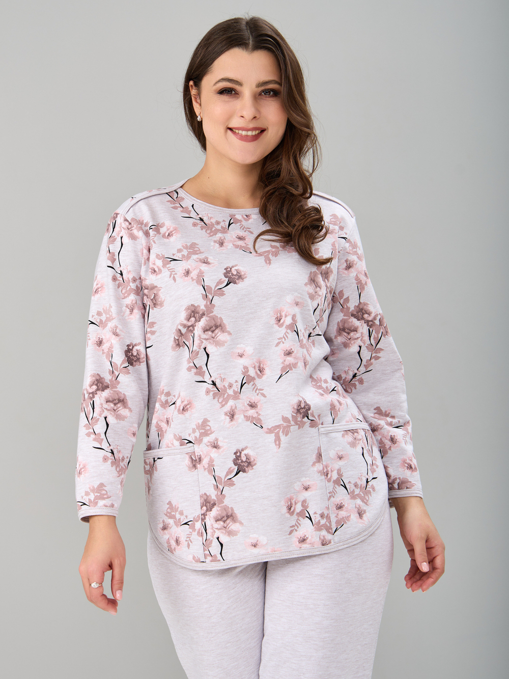 Костюм с брюками КБ-71/бежмеланж-кофецветы