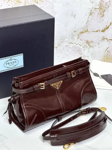 Кожаная средняя сумка Prada Bonnie, тёмно-коричневый