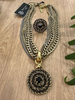 Кольцо круглый "лабиринт" с черными кристаллами, разъемное