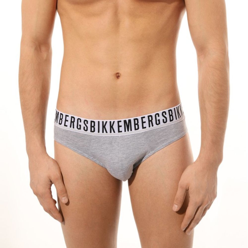 Мужские трусы брифы серые набор 2 в 1 Bikkembergs ESSENTIAL BKK1USP01BI/2