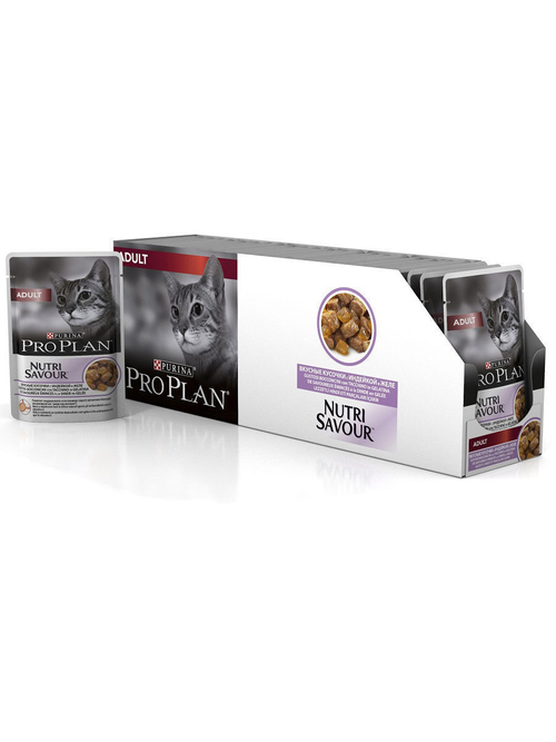 Влажный корм Pro Plan Adult для взрослых кошек, индейка в желе, 26 шт x 85 г