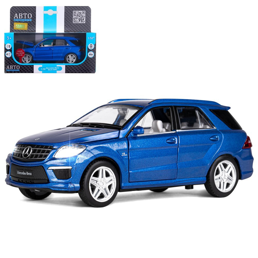 Модель 1:32 Mercedes-Benz ML63 AMG, синий, свет, звук, откр. двери, капот и багажник, инерция