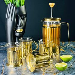 Lenardi 139-033 Френч-пресс 1000мл. и 4 стакана 200мл. в под.уп.(х12)Стекло