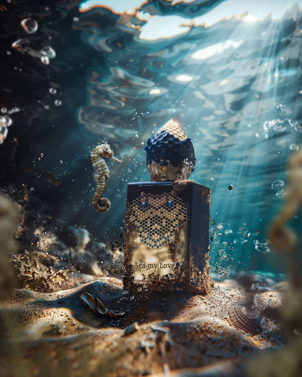 Stephane Humbert Lucas Sea My Love парфюм флакон на синем фоне