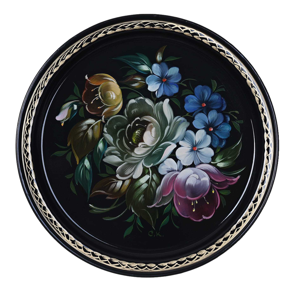 Жостовский поднос декоративный, размер 22 см (A5), металлический