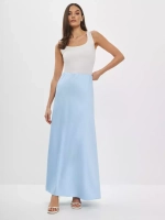 Юбка весенняя, атласная, голубая, на резинке