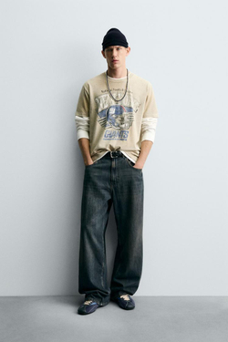 ZARA ФУТБОЛКА С ЭФФЕКТОМ ПОТЕРТОСТИ NFL NEW YORK GIANTS, СЕРЫЙ МЕЛАНЖ