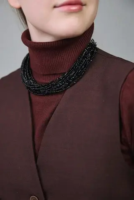 Колье "Венеция" венецианское стекло в черном оттенке, застежка из натур.кожи