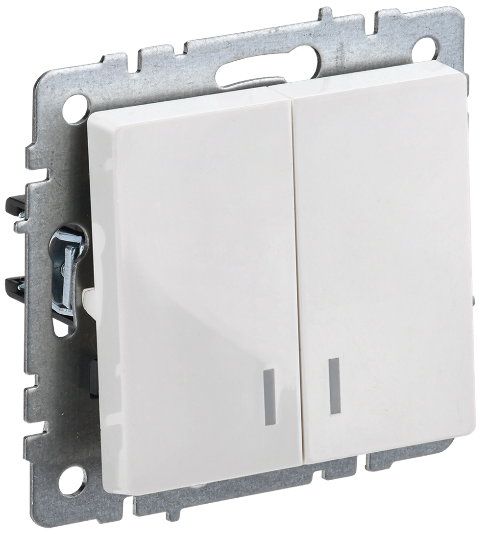 BRITE Выключатель 2-клавишный с индикацией 10А ВС10-2-1-БрБ белый IEK