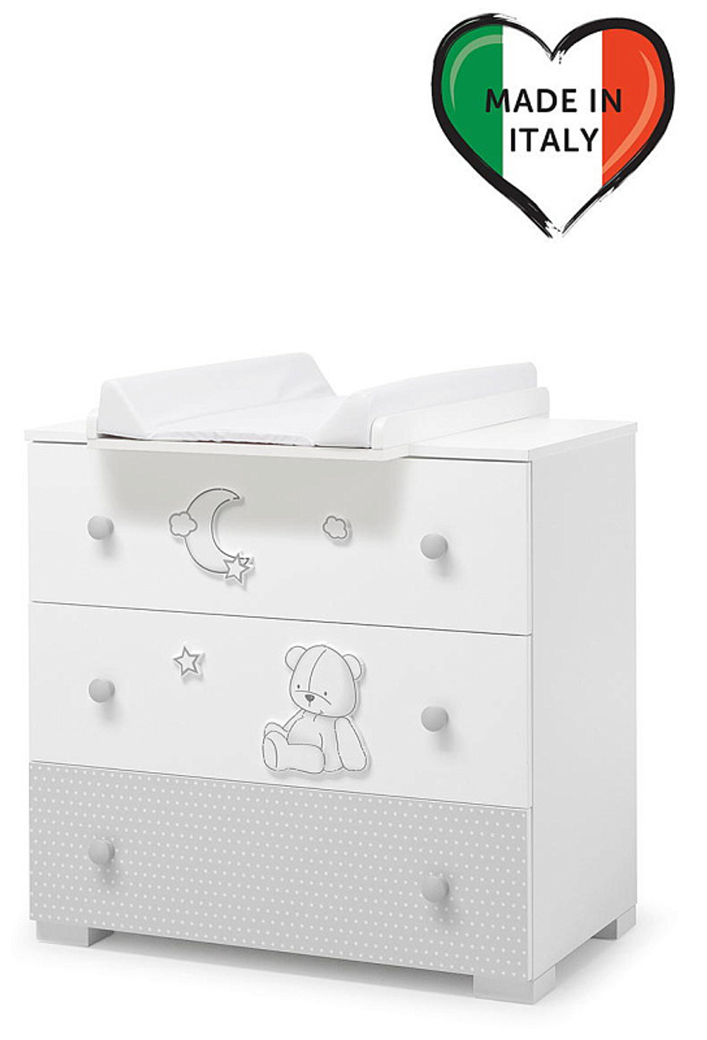 Тумба-комод Erbesi Stella с пеленальным столиком белый/серый