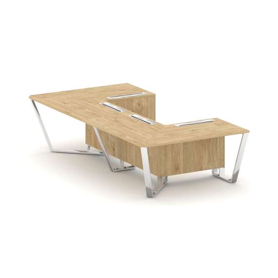 Steel Meet Стол переговорный П-образный MDK-PR.B.SP-07P Тиквуд Светлый/Нержавеющая Сталь/Хром 1600*3