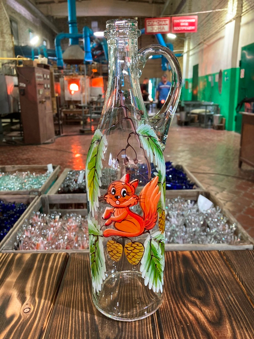 Бутыль "Литр" ручка, 1л. прозрачное стекло, Белочка