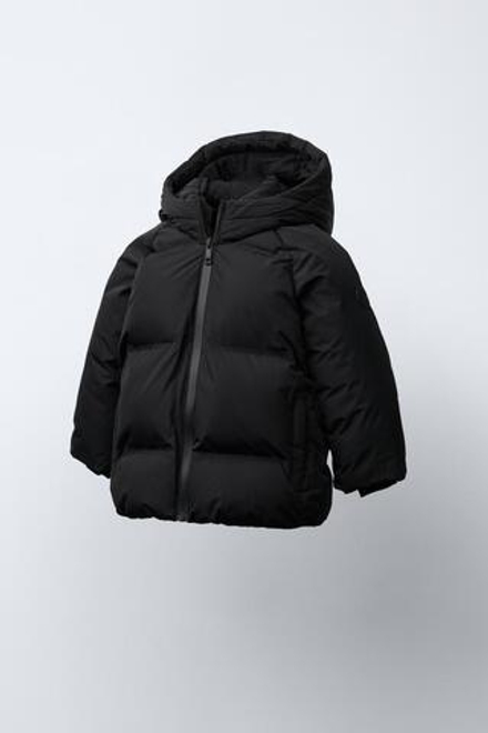 ZARA СТЕГАНЫЙ ПУХОВИК С КАПЮШОНОМ WATER REPELLENT, ЧЕРНЫЙ