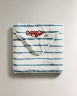 ZARA HOME ДЕТСКОЕ ПОЛОТЕНЦЕ С КАПЮШОНОМ И ВЫШИВКОЙ, СИНИЙ