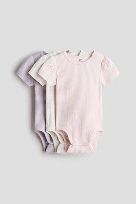 H&M Набор из трех боди в рубчик, светло-розовый