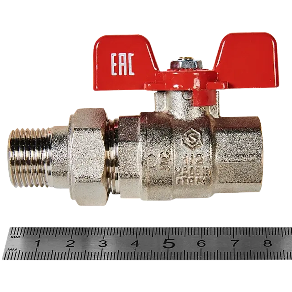Кран шаровой STOUT полнопроходной 1/2" с американкой под O-ring кольцо (бабочка)