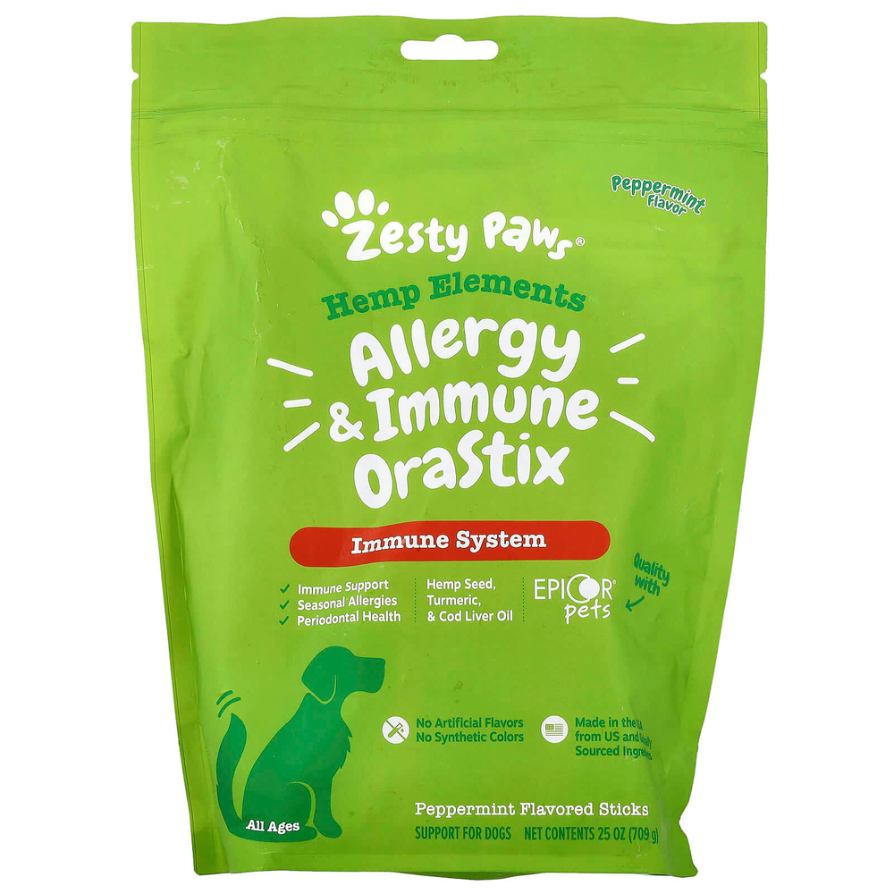 Zesty Paws, Hemp Elements™, добавка для поддержки иммунитета и аллергии, для собак любого возраста, перечная мята, 709 г (25 унций)