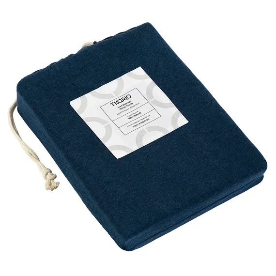 Простыня на резинке из хлопкового трикотажа темно-синего цвета из коллекции essential