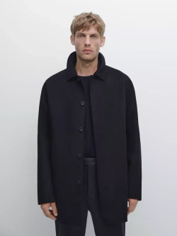 Massimo Dutti Короткое пальто из смесовой шерсти, темно-синий