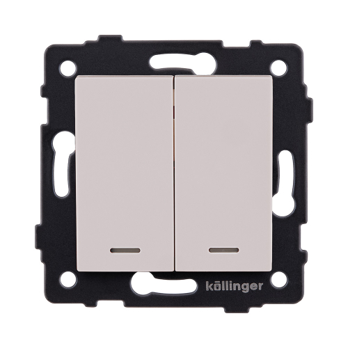 Выключатель 2-клавишный 10А/250В с LED подсветкой, кашемир матовый Kollinger REA-S-008CM для Aspekt, Eleganz, Reflex