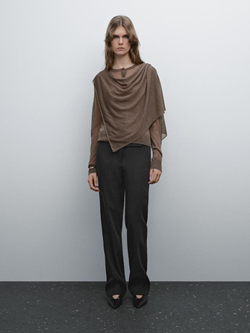 Massimo Dutti Кардиган из смесового льна с платком, коричневый