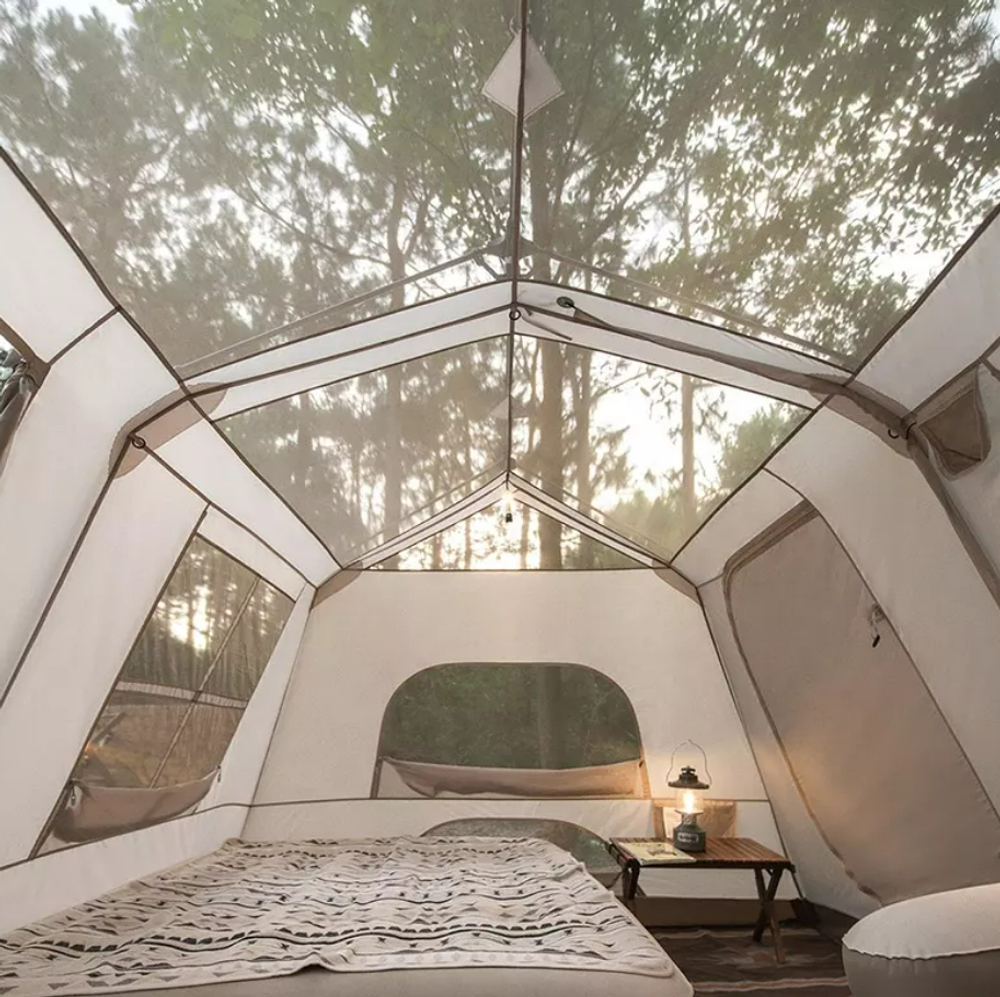 Палатка Naturehike Village 13 автоматическая 5-8-местная, коричневая BlackOut