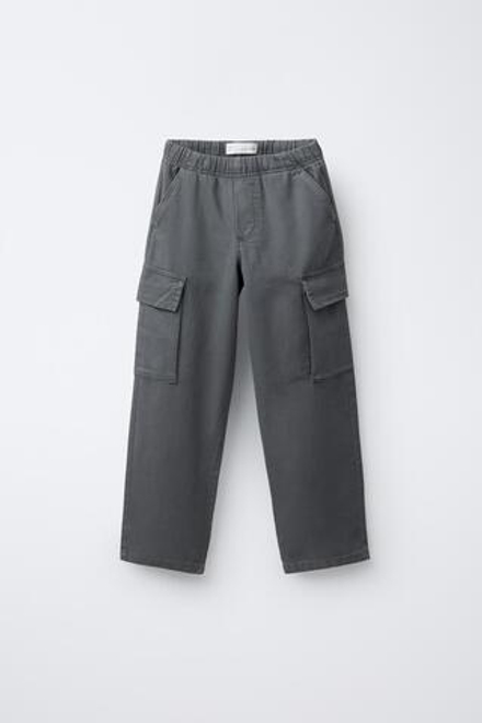 ZARA БРЮКИ КАРГО ИЗ ТВИЛА, СЕРО-СИНИЙ