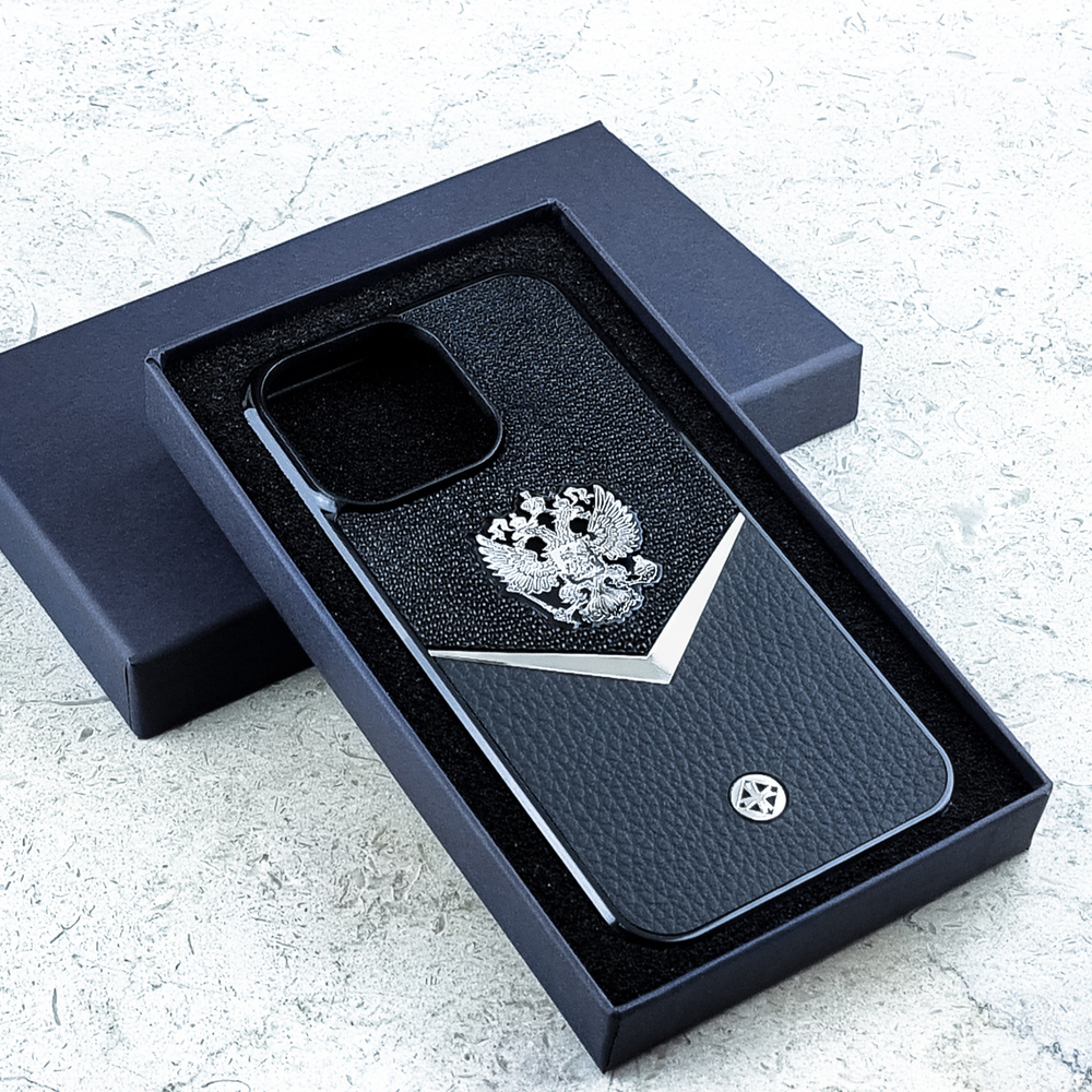 Чехол iphone с гербом России купить - Euphoria HM Premium - натуральная кожа, ювелирный сплав