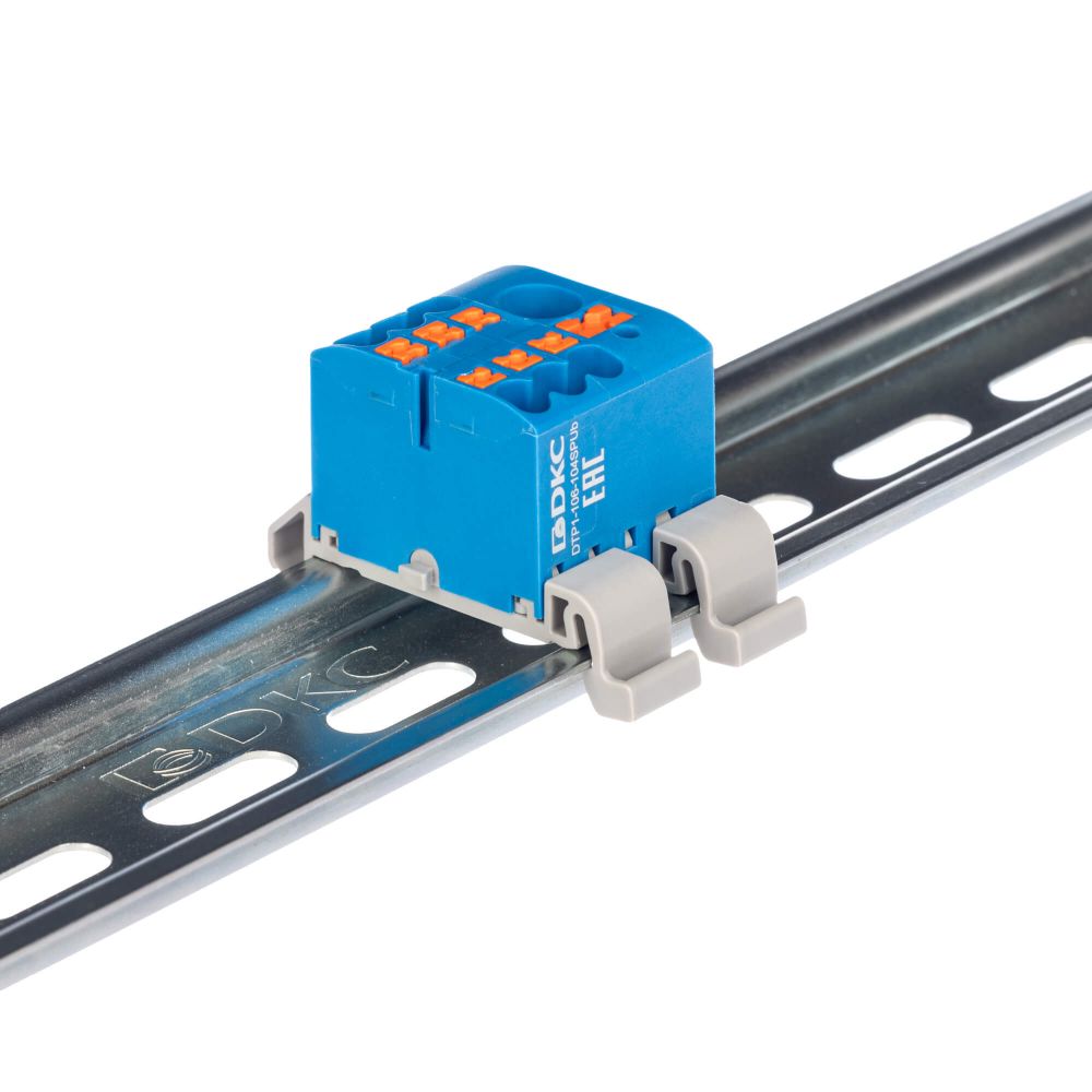 Блок распределительный с гориз. адаптером на рейку шириной 35мм, зажим push-in, 1 ввод 6 кв.мм, 6 точек подключения 2,5 кв.мм, синий