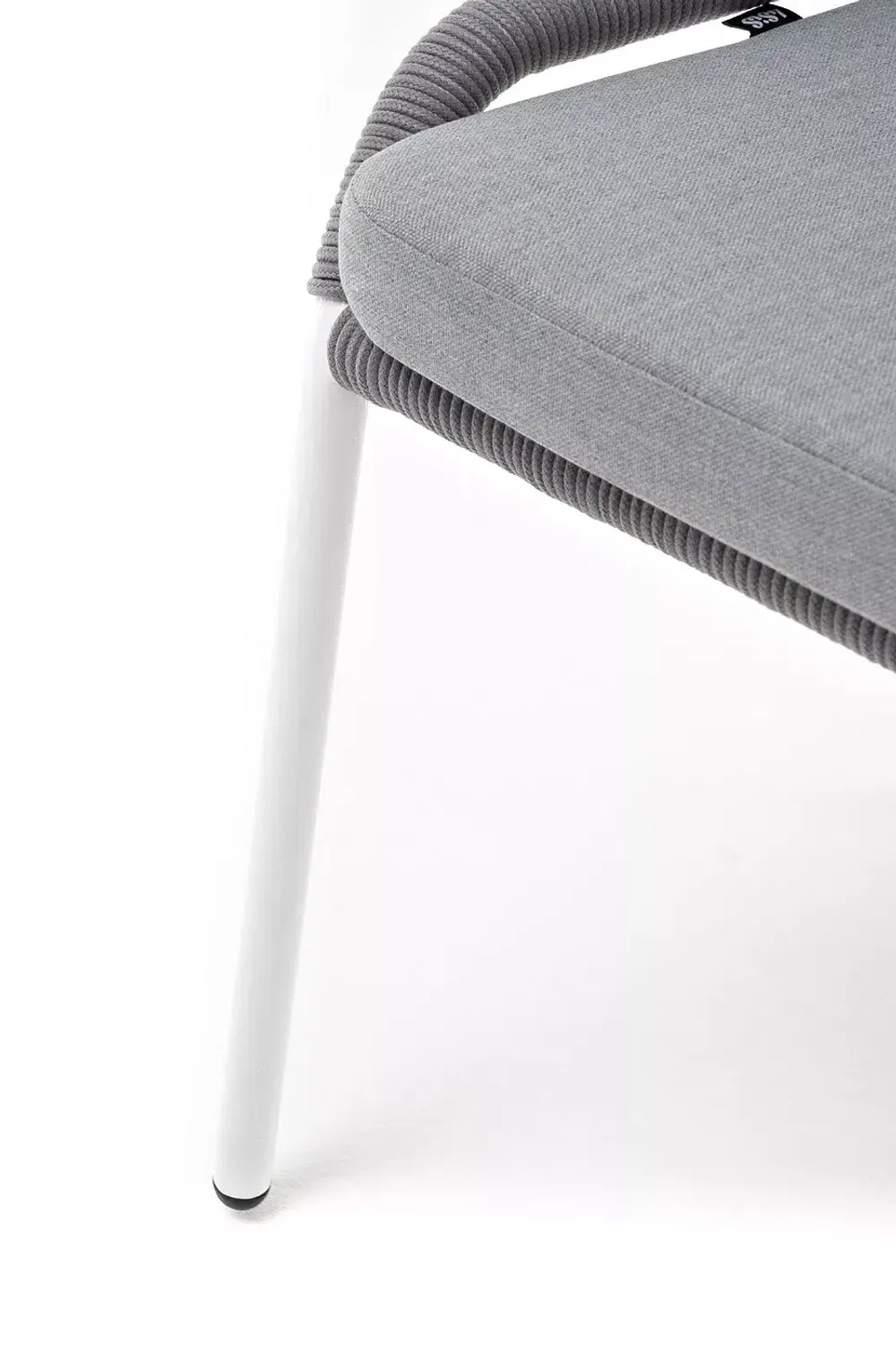 "Милан" стул плетеный из роупа, каркас алюминий белый шагрень, роуп светло-серый круглый, ткань светло-серая