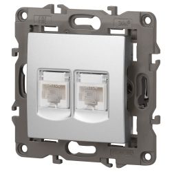 14-3108-03 ЭРА Розетка 2хRJ45, IP20, алюминий | Elegance Алюминий