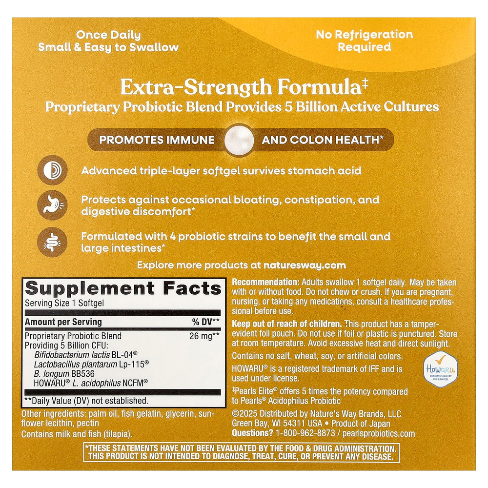 Nature's Way, Pearls® Elite™, пробиотик, 5 млрд КОЕ, 30 капсул