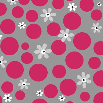 красный горох и белые цветы на сером фоне