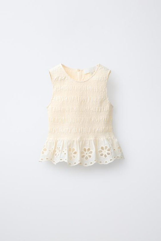 ZARA ТОП С ВЫШИВКОЙ SCHIFFLY, ЭКРЮ