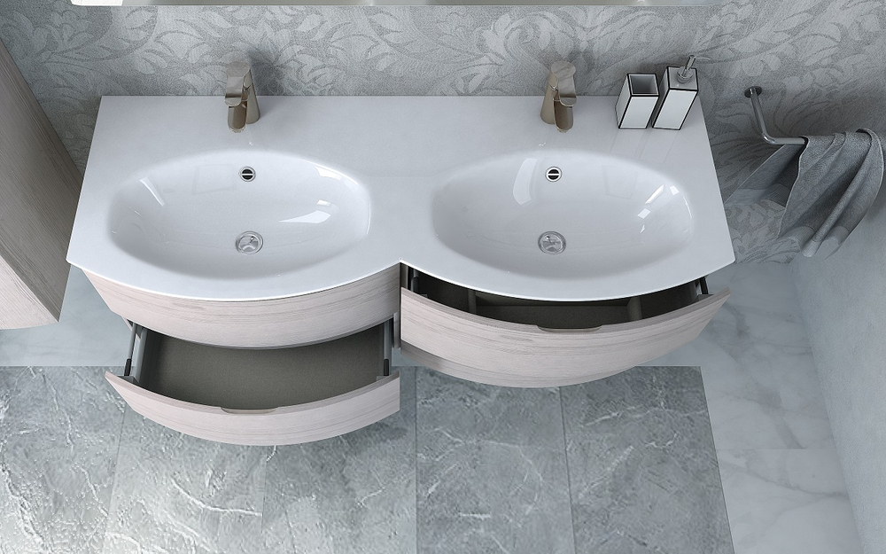 Мебель для ванной раковина с двумя чашами Cezares VAGUE 138 Rovere sbiancato