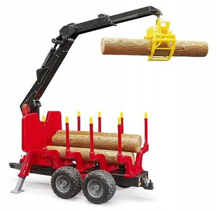 Игрушечный транспорт Bruder - Прицеп с погрузочным краном, 4 бревнами и грейфером для древесины - Брудер 02252