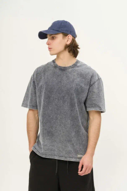 Футболка КУЛЬТУРА oversize "Premium", garment dyed серо-синий
